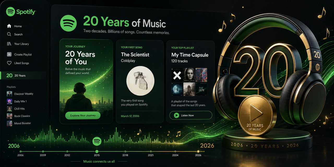 Spotify 20 Anos: a retrospectiva que transforma seus dados em biografia sonora