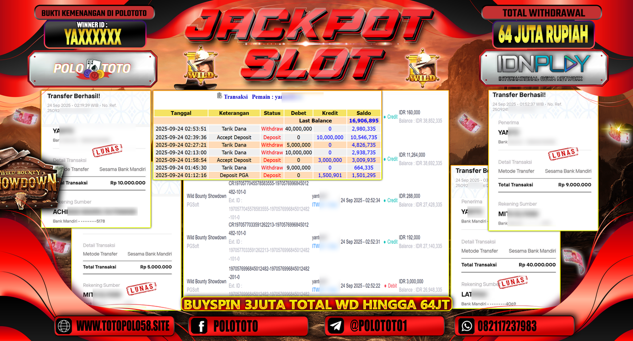 POLOTOTO JACKPOT SLOT WILD BOUNTHY SHOWDOWN Rp.64.000.000,- LUNAS