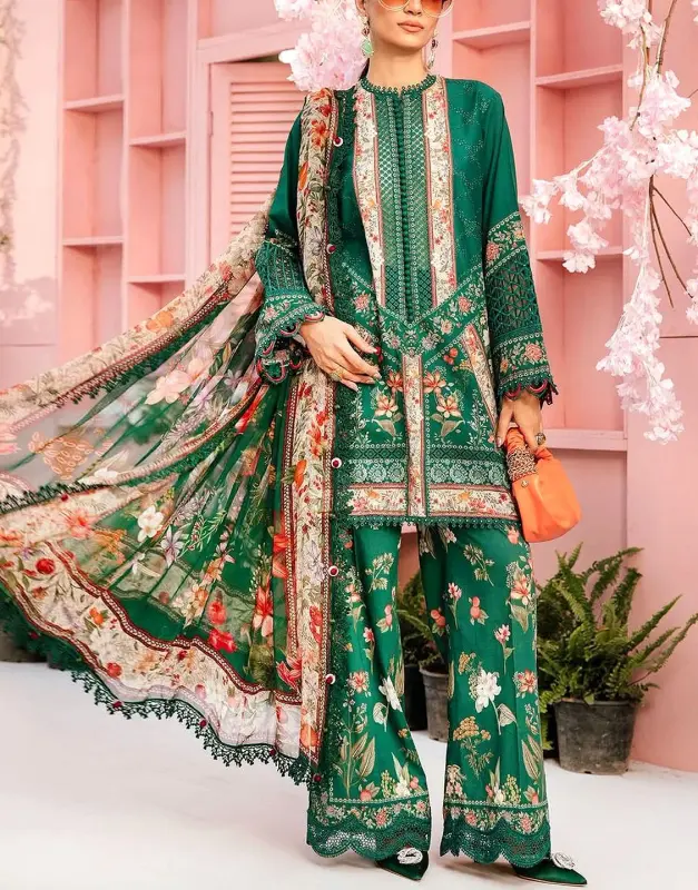 All-Over Print Embroidered Lawn Suit 3-Pc | Printed Soft Chiffon Dupatta (2025)