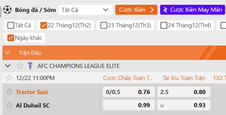 Tỷ lệ kèo Tractor S.C vs Al Duhail SC