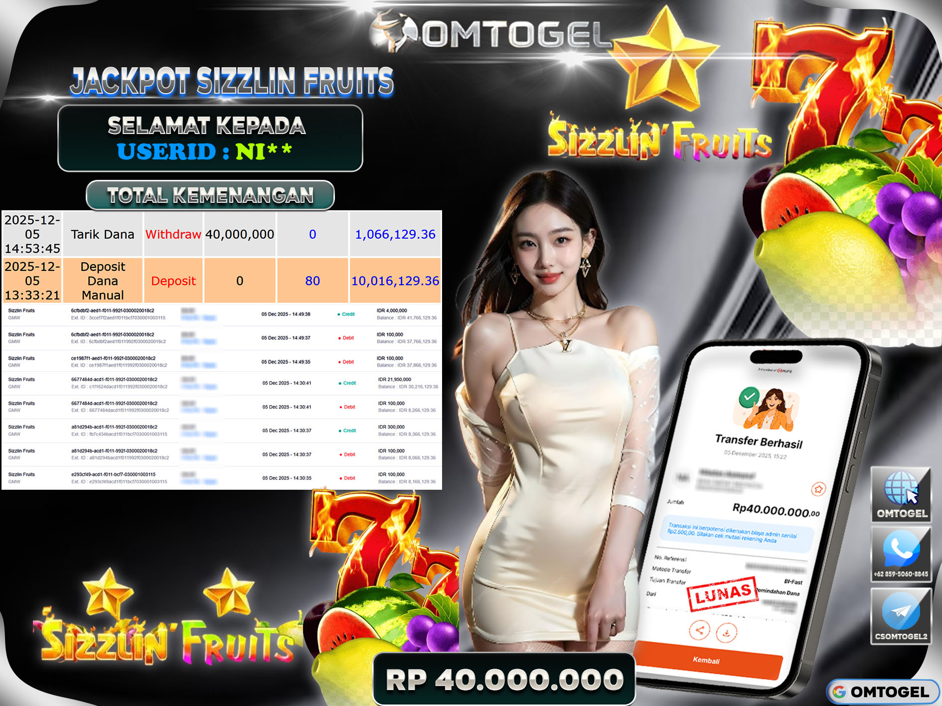 OMTOGEL JACKPOT GMW SIZZLIN FRUITS ,40 JUTA DI BAYAR LUNAS ,-