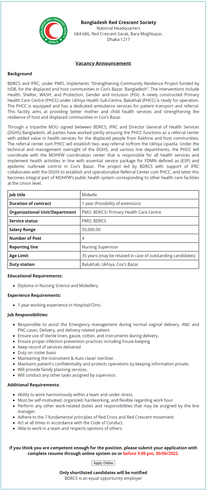 Red Crescent Society Job Circular 2022 Image