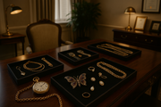 Professional gold valuation with multiple jewelry items displayed in trays