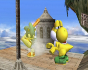 Sonic about to bat some yellow yoshi who turned his head.
