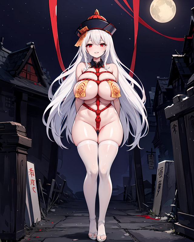05035-2130045300-1girl,mature female,solo,huge breasts,sagging breasts,_jiangshi, no bra, cleavage, 