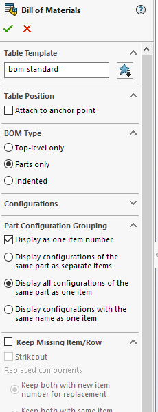 Solid Works Bill of Material