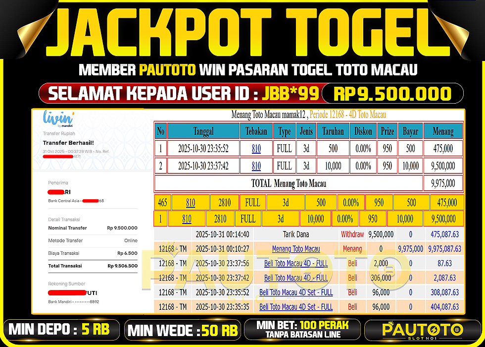 BUKTI JACKPOT LUNAS PAUTOTO