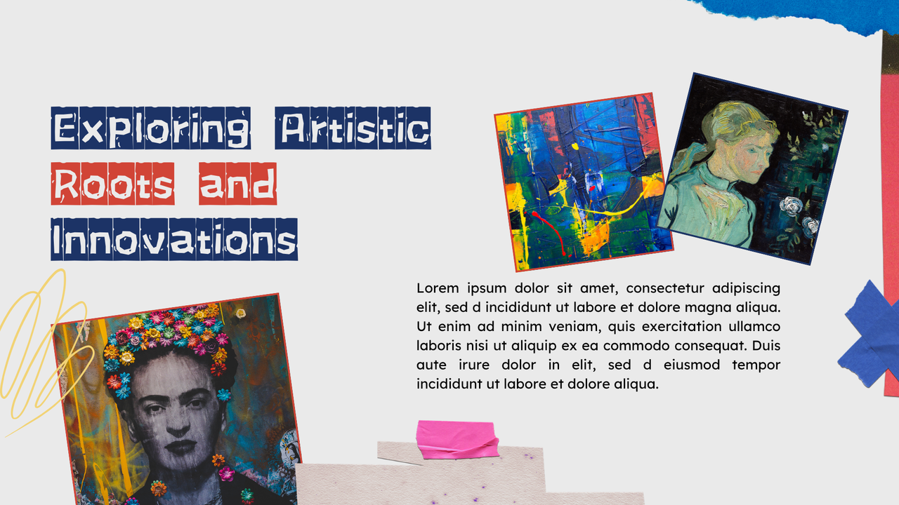 Blue and Red Collage Art Exhibition Presentation