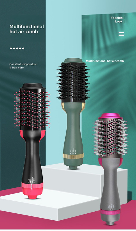 3-in-1 Hot Air Brush & Volumiser Hair Dryer Styler 1000W Ceramic Negative Ion Blowout Brush for Straightening and Curling Purple AU Plug