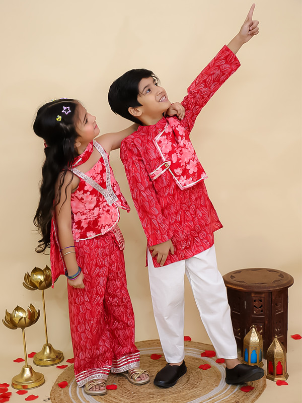 Cotton Leaf Printed Kurta Pyjama Set Full sleeves Kurta Pajama Set For Boys - Picture 25 of 27