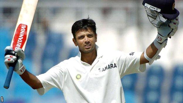 Dravid celebrating his century