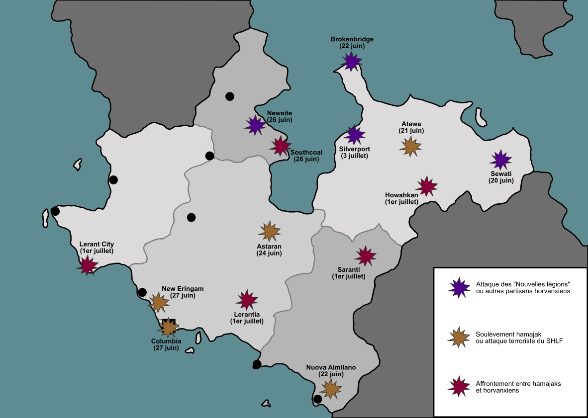 Carte des événements de violences survenues entre le 20 juin et le 3 juillet 2019, à la suite de l’attaque de Sewati. (SHLF = Southern Hamajak Liberation Front)<br>