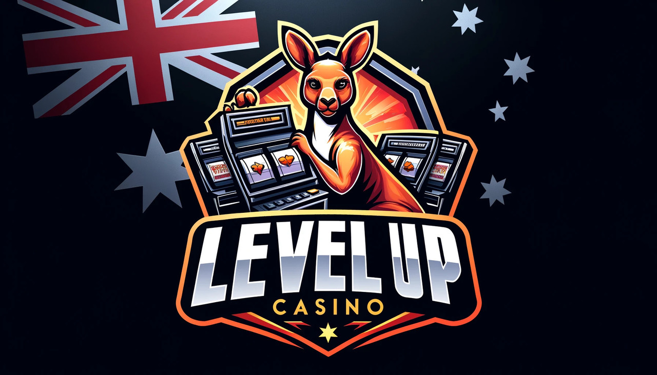 Screenshot of Level Up Casino game lobby highlighting pokies and login area