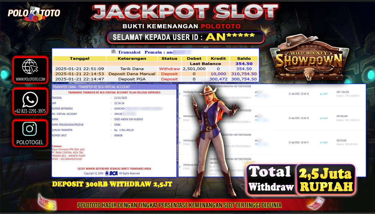POLOTOTO JACKPOT SLOT WILD BOUNTY SHOWDOWN Rp.2,501.000,-