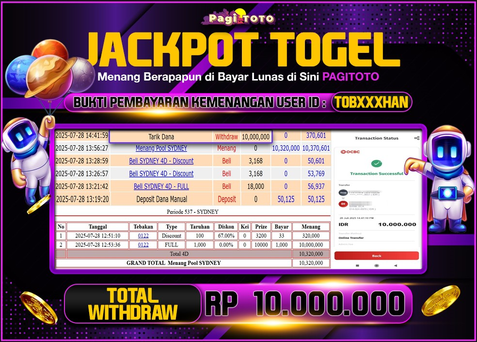 HAPPY JACKPOT MEMBER PAGITOTO TOGEL SYDNEY LOTTO Rp 10.000.000-, - LUNAS