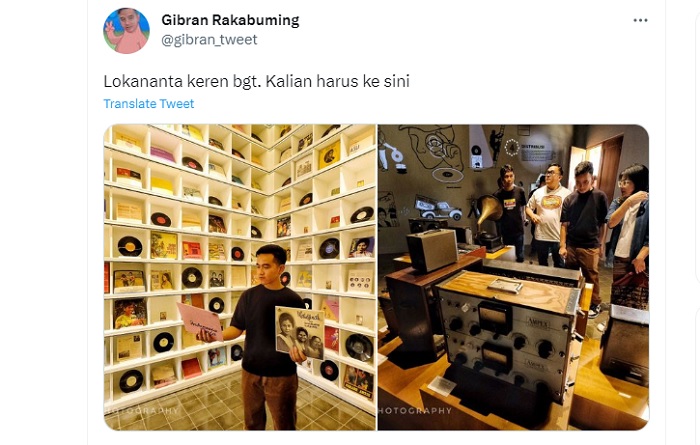 Unggahan Twitter Wali Kota Solo Gibran Rakabuming Raka tentang wajah baru Lokananta.