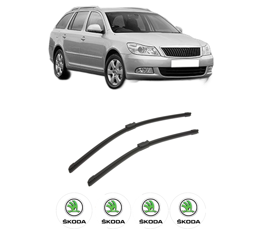 Set stergatoare auto SKODA OCTAVIA II Combi (1Z5) din 2004-2013, pentru parbriz auto, 2 bucati, Bosch Aerotwin, din cauciuc siliconat rezistent, 4 Stickere Auto SKODA