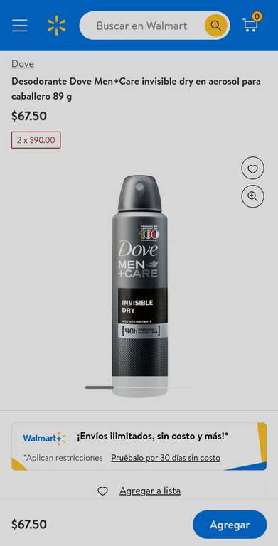 Walmarr express Desodorante dove 150ml aromas (talquito y machin)pa q no chille el sope