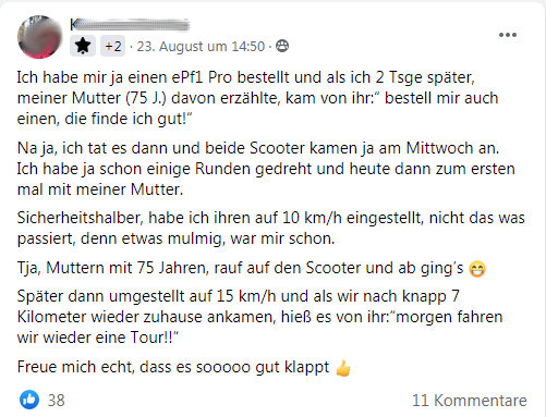 eScooter für 75 jährige Mutter