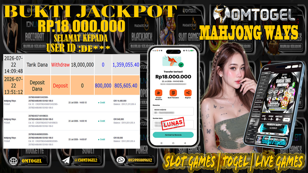 OMTOGEL JACKPOT PG SOFT MAHJONG WAYS  Rp,18,000,000,- DIBAYAR LUNAS