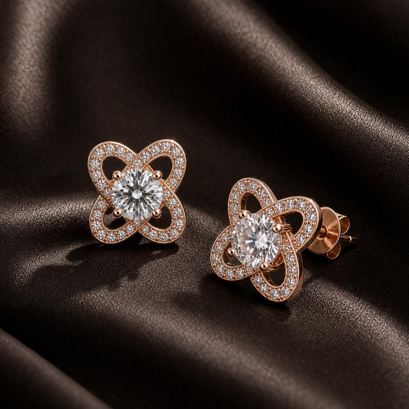 rose gold oria clover bloom earrings 04 02 styled shot