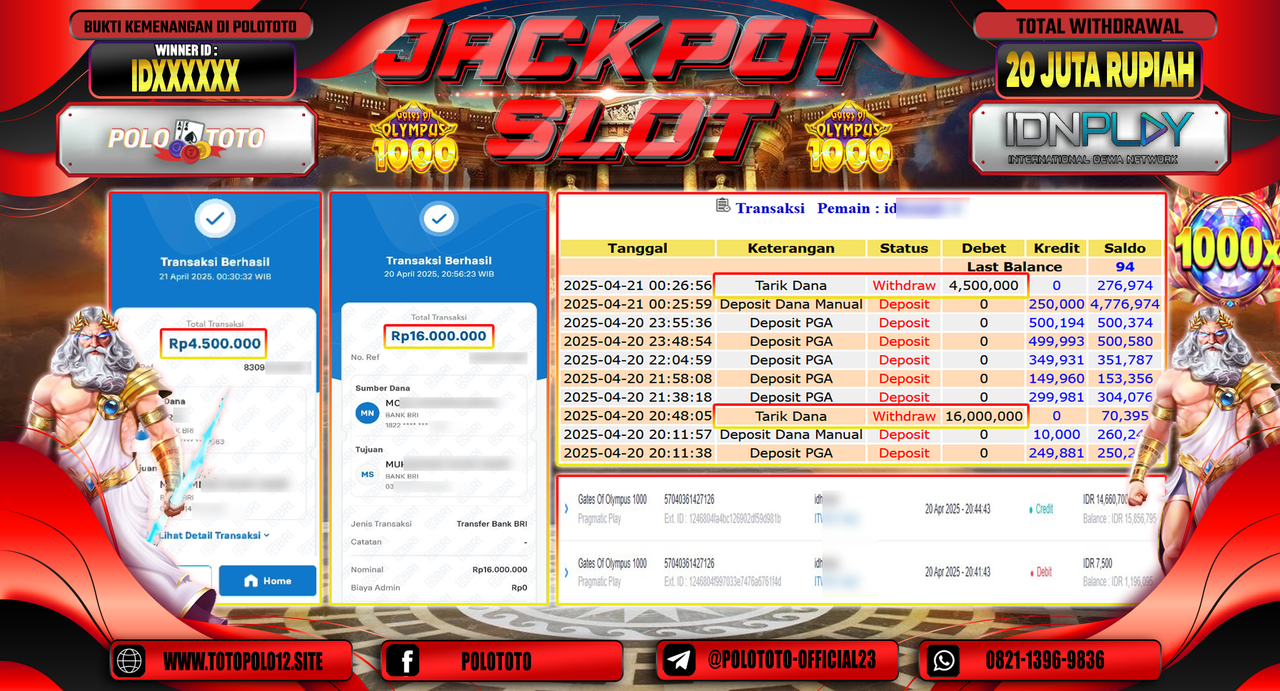 POLOTOTO JACKPOT SLOT GATES OF OLYMPUS 1000 Rp.20.500.000,-