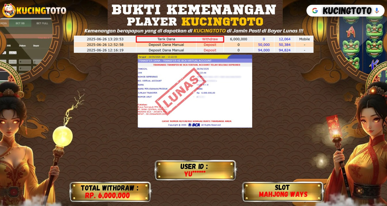 KUCINGTOTO JACKPOT SLOT MAHJONG WAYS RP.6.000.000.,- LUNAS
