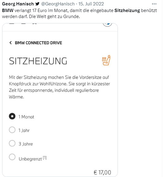 BMW: Sitzheizung & Co. zum Nachbestellen im Monats-Abo