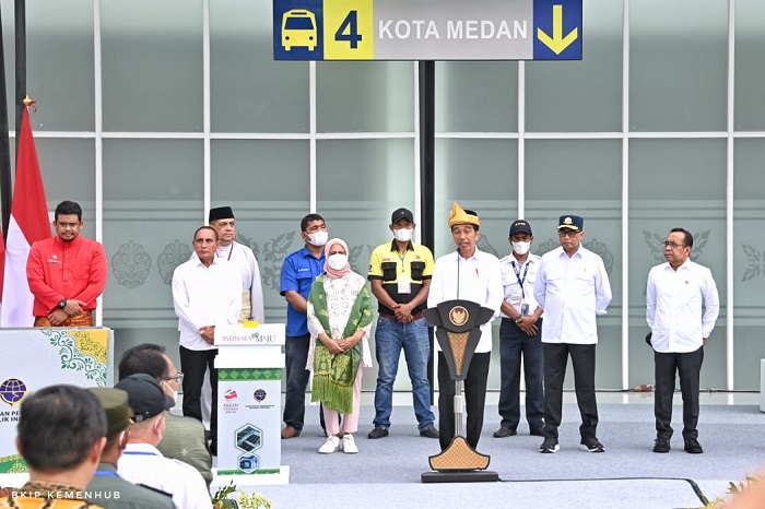 Presiden RI Joko Widodo meresmikan dua Terminal Tipe A di Sumatera Utara. Acara peresmian berlangsung di Terminal Tipe A Amplas, Medan, Kamis (9/2/2023).