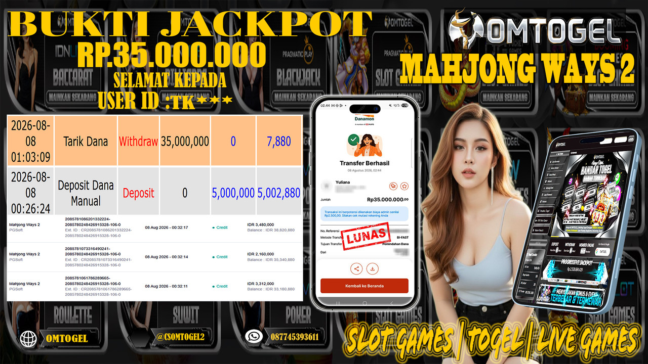 OMTOGEL JACKPOT PG SOFT MAHJONG WAYS 2  Rp,35,000,000,- DIBAYAR LUNAS