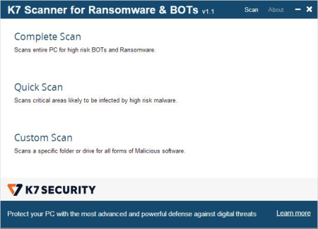 K7 Scanner for Ransomware & BOTs 1.0.0.209