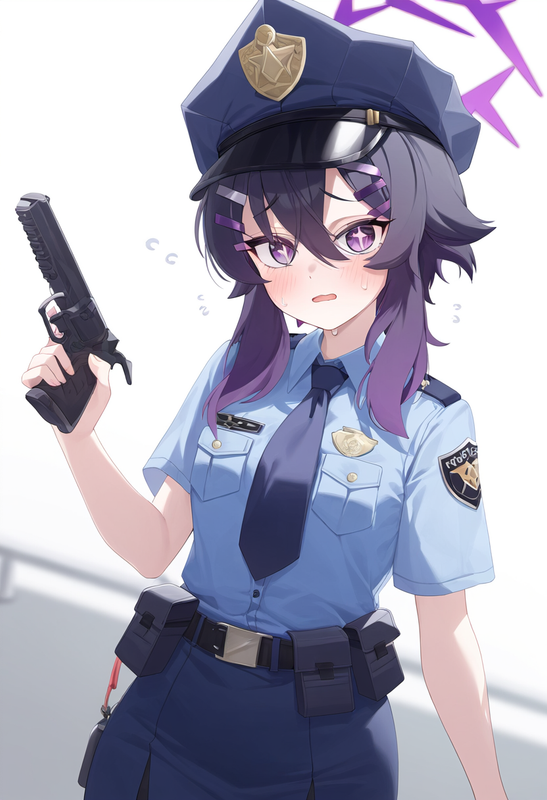 depth of field, 1girl, , [haruka (blue archive)], {{{{police uniform}}}}, blue a s-935332783