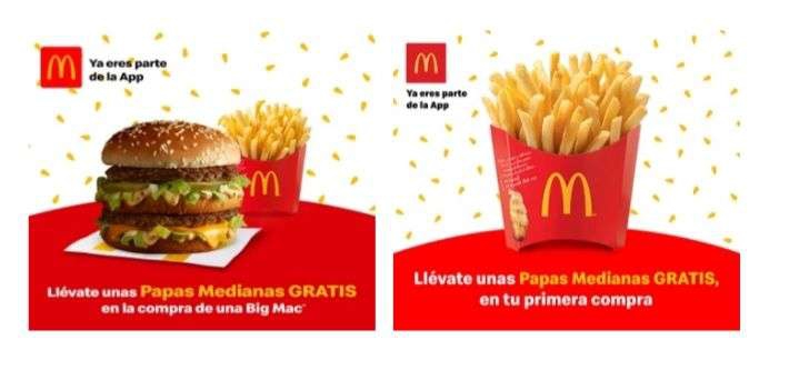 McDonald's App: Papas gratis al comprar lo que sea y/o al comprar una Big Mac 