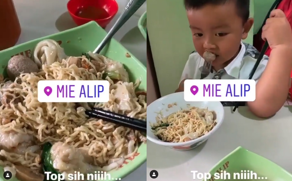 Ardi Bakrie makan mi ayam bersama dua anaknya