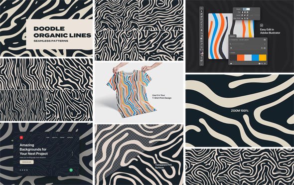 Doodle Organic Lines Seamless Patterns - Vector Deign Templates