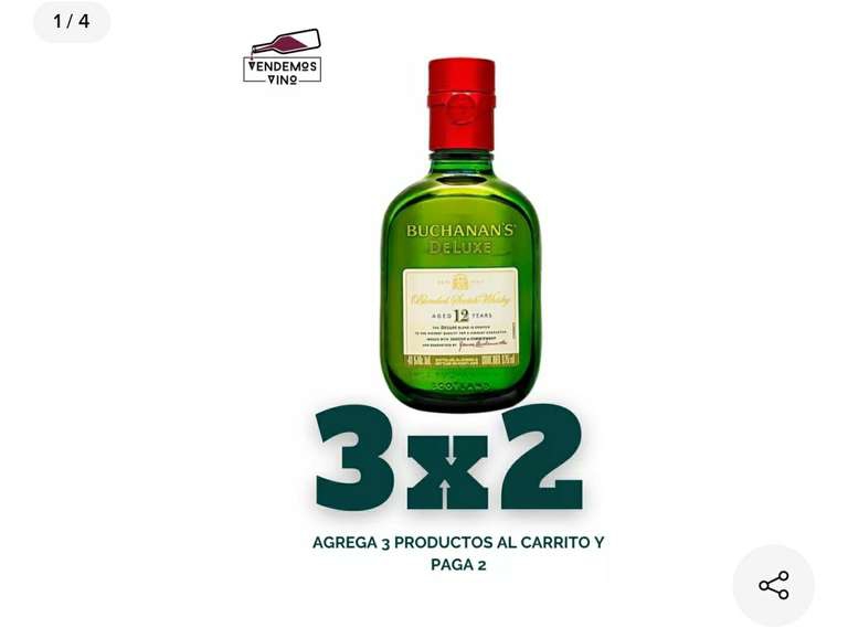 Whisky Buchanan´s 12años Deluxe 375 Ml al 3×2 ($236 c/u al comprar 3) 
