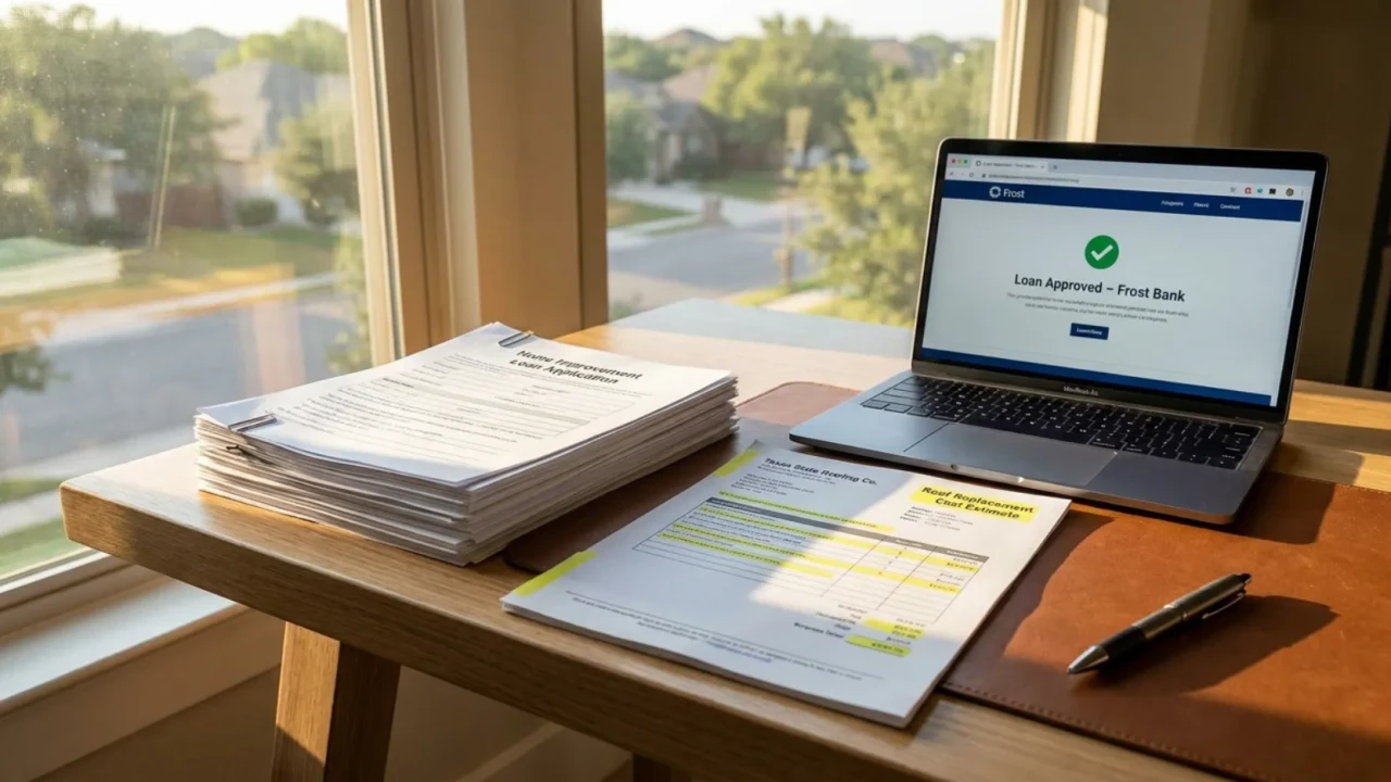Roof financing paperwork and loan documents for San Antonio homeowners