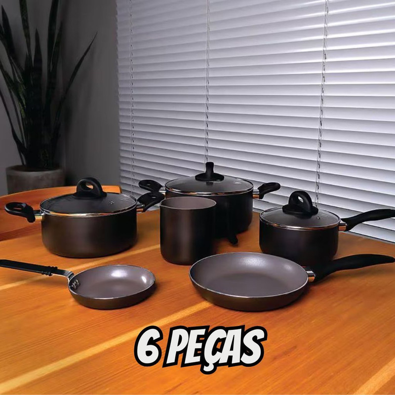 Jogo De Panelas Brinox Antiaderente Ceramic Life 6 Pç Preto
