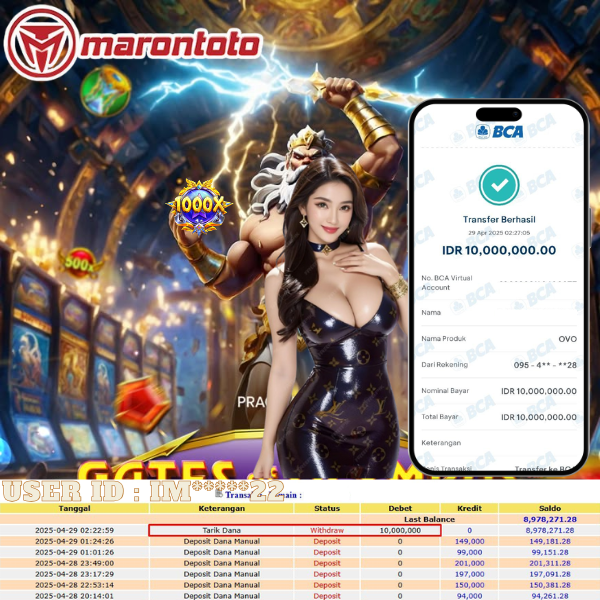 Bukti Kemenangan Member Marontoto Sebesar 10,000,000 JuTa