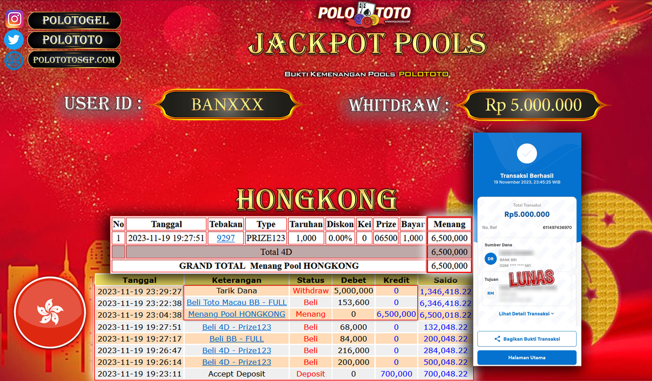 BUKTI PEMBAYARAN JACKPOT DIPOLOTOTO DIBAYAR LUNAS!!!