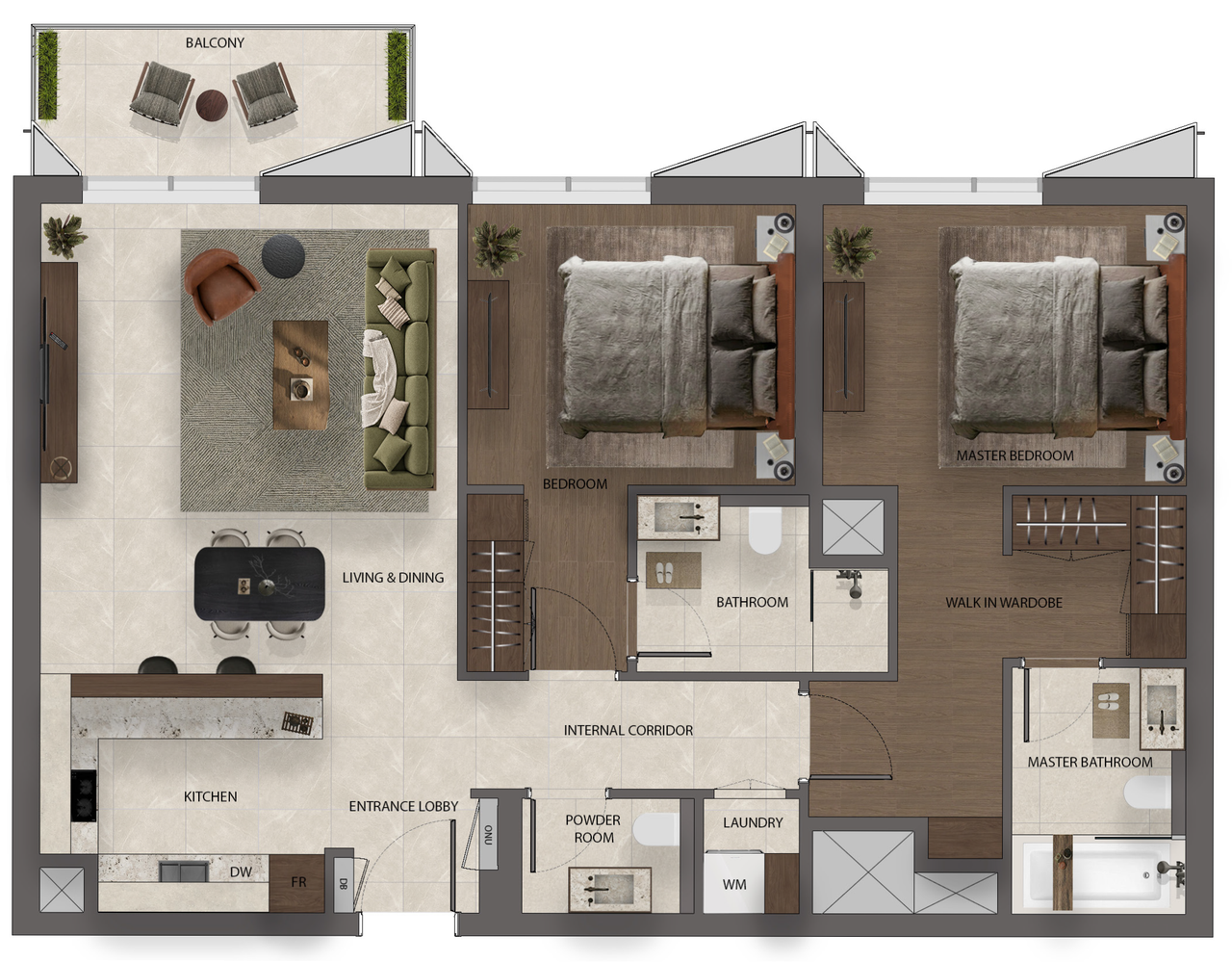 ПЛАНИРОВКА — апартамент, 2 спальни, 104—138 м²
