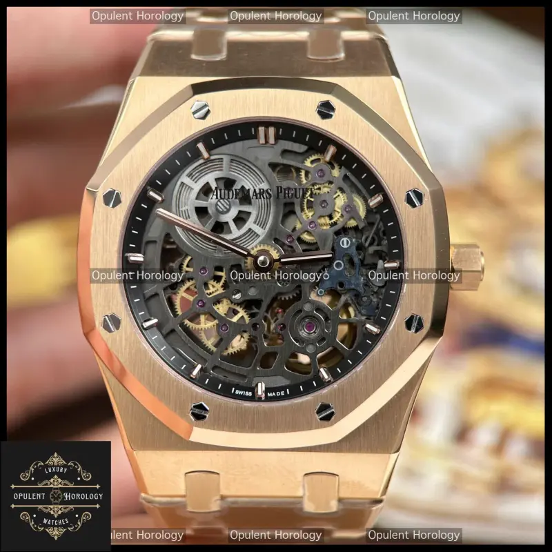 Audemars Piguet Royal Oak Jumbo 16204 Openworked Replica 39mm Rose Gold Calibre 7124