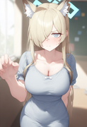 depth of field, 1girl, kanna (blue archive), collarbone cleavage, short sleeves, s-3225422283