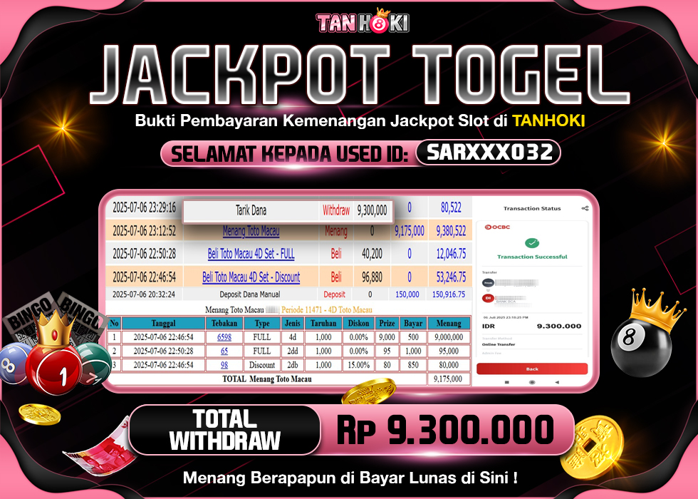 TANHOKI JACKPOT TOGEL TOTO MACAU Rp.9.300.000,- LUNAS