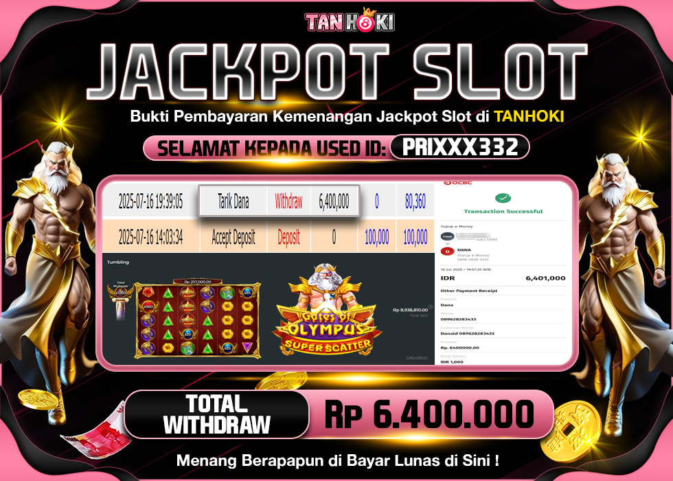 TANHOKI JACKPOT SLOT GATES OF OLYMPUS SUPER SCATTER Rp.6.400.000,- LUNAS