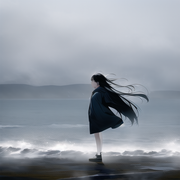 Best quality, masterpiece, illustration, sea, wind, dust cloud, 1girl, flying, l s-1534268668