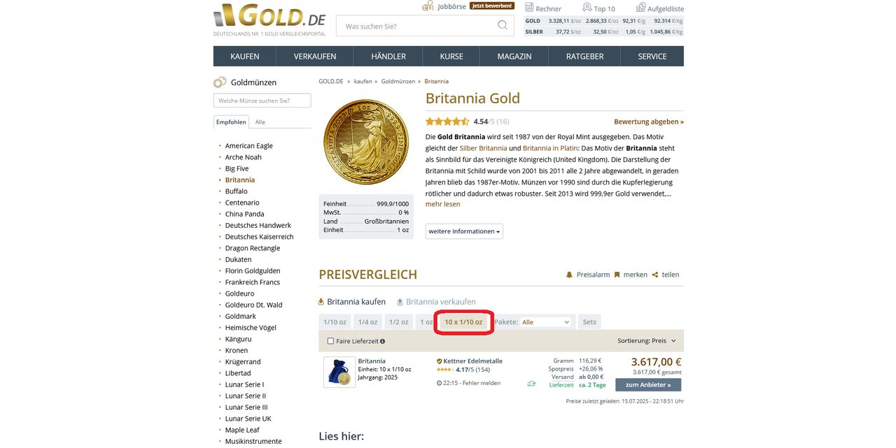 Screenshot Britannia Goldmünze A