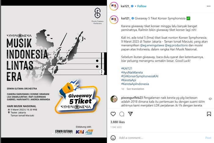 KAI mengadakan giveaway dengan hadiah total 5 tiket buat nonton Konser Symphonesia.