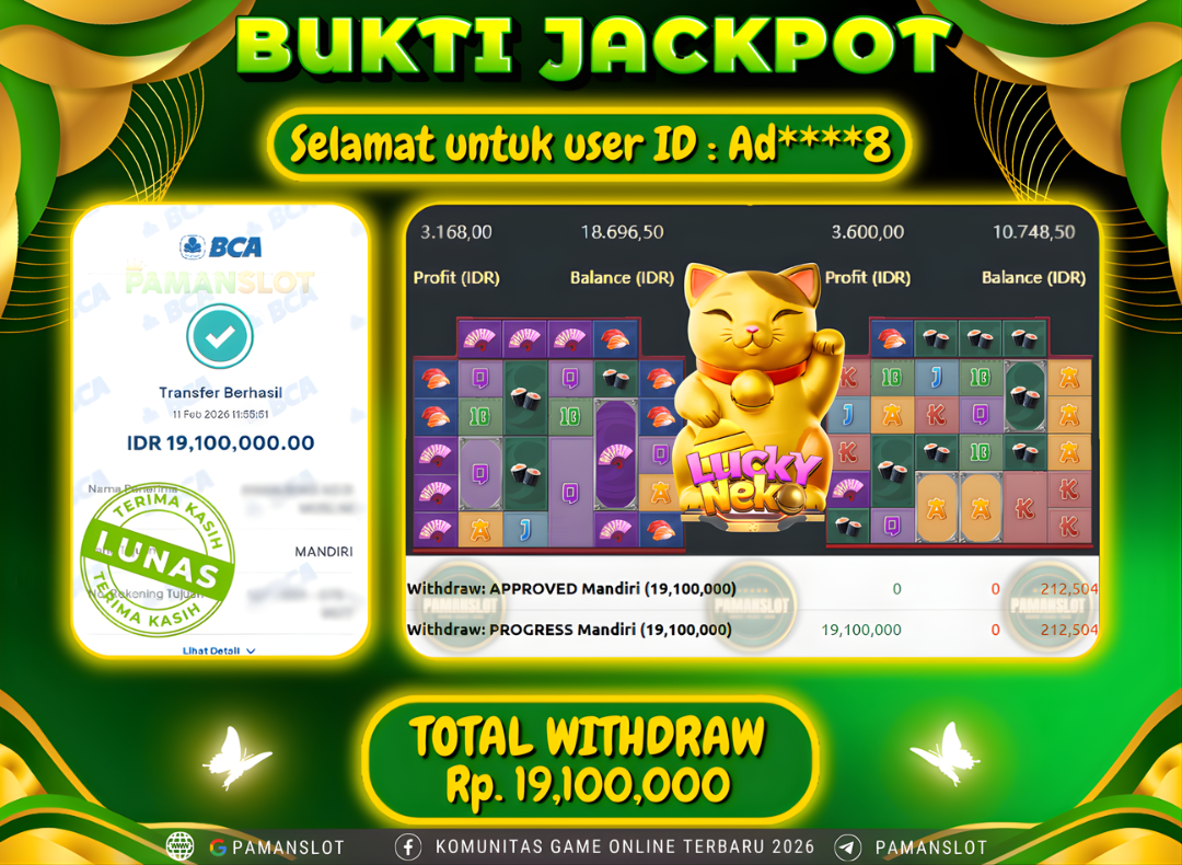 PAMANSLOT JACKPOT Game PG - Lucky Neko Rp.19,100,000- LUNAS