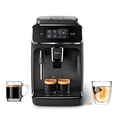 Amazon: Philips Serie 1200 Cafetera Superautomática con Molino de café Integrado - Espumador de Leche Clásico, Pantalla Táctil Intuitiva 
